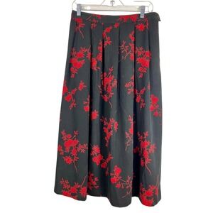 Black Red Dark Floral Long Skirt Size 16 Romantic Valentine's Day